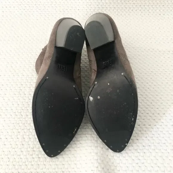 Frye JENNIFER Brown Grey Suede Pointed Stacked Heel Dress Ankle Boots 6 - Picture 10 of 12